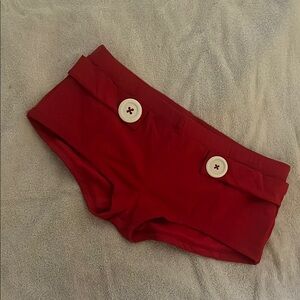 Stylish Red Women's Shorts with Button Detail